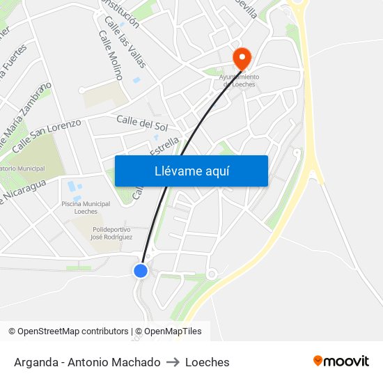 Arganda - Antonio Machado to Loeches map