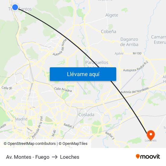 Av. Montes - Fuego to Loeches map