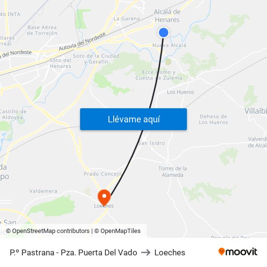 P.º Pastrana - Pza. Puerta Del Vado to Loeches map