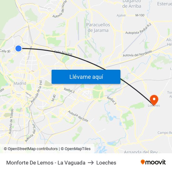 Monforte De Lemos - La Vaguada to Loeches map
