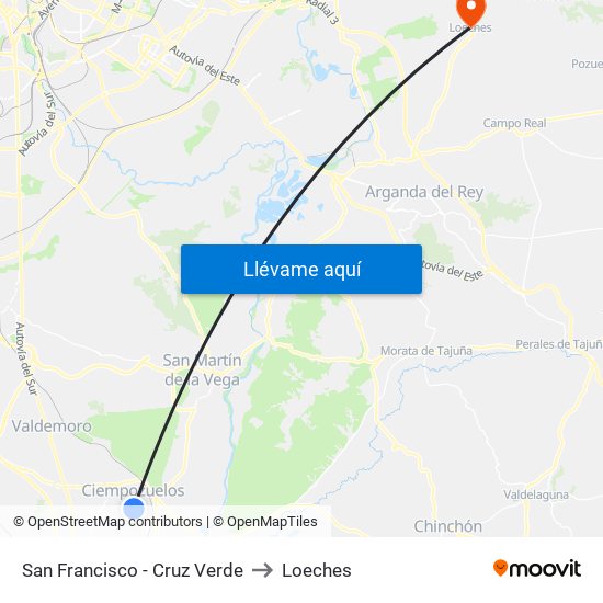 San Francisco - Cruz Verde to Loeches map