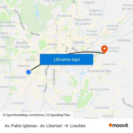 Av. Pablo Iglesias - Av. Libertad to Loeches map
