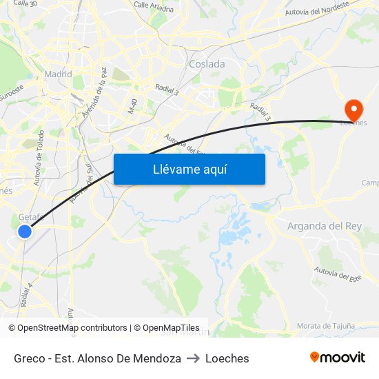 Greco - Est. Alonso De Mendoza to Loeches map