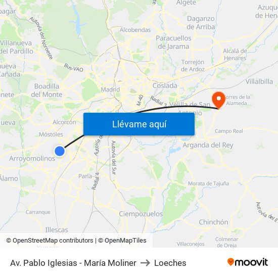 Av. Pablo Iglesias - María Moliner to Loeches map
