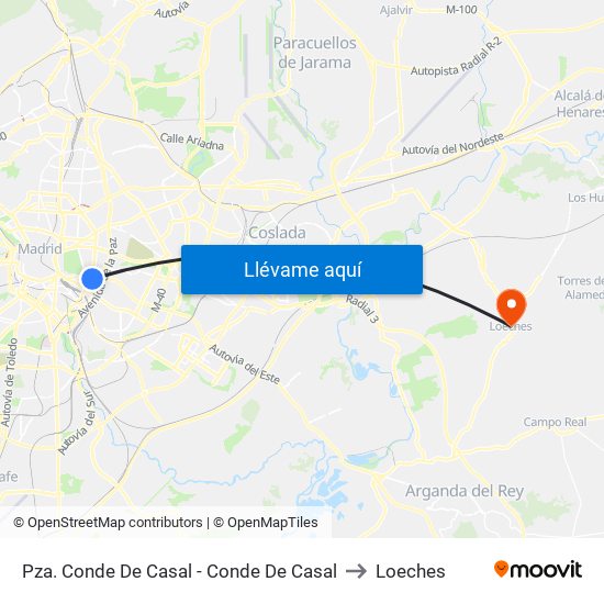 Pza. Conde De Casal - Conde De Casal to Loeches map