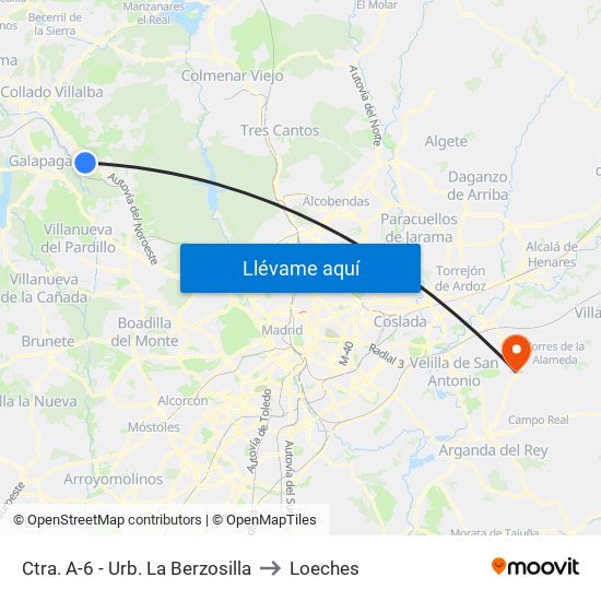 Ctra. A-6 - Urb. La Berzosilla to Loeches map