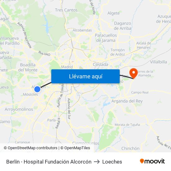 Berlín - Hospital Fundación Alcorcón to Loeches map