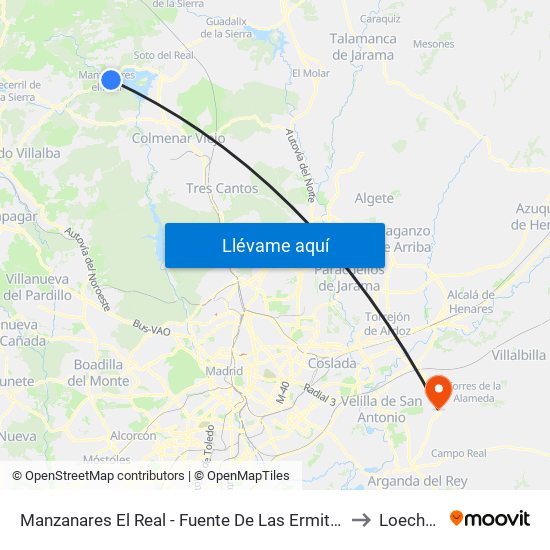 Manzanares El Real - Fuente De Las Ermitas to Loeches map