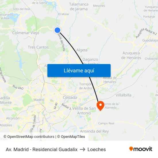 Av. Madrid - Residencial Guadalix to Loeches map