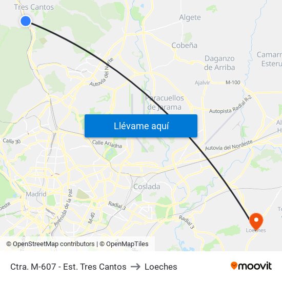 Ctra. M-607 - Est. Tres Cantos to Loeches map