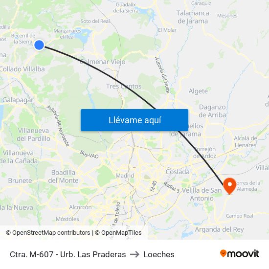 Ctra. M-607 - Urb. Las Praderas to Loeches map