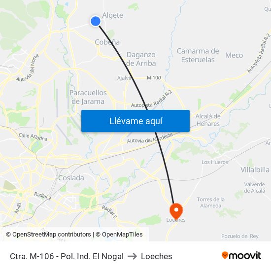 Ctra. M-106 - Pol. Ind. El Nogal to Loeches map