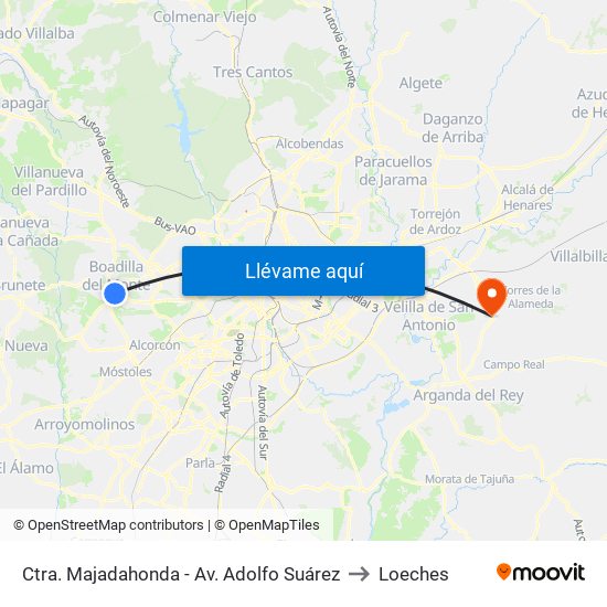 Ctra. Majadahonda - Av. Adolfo Suárez to Loeches map