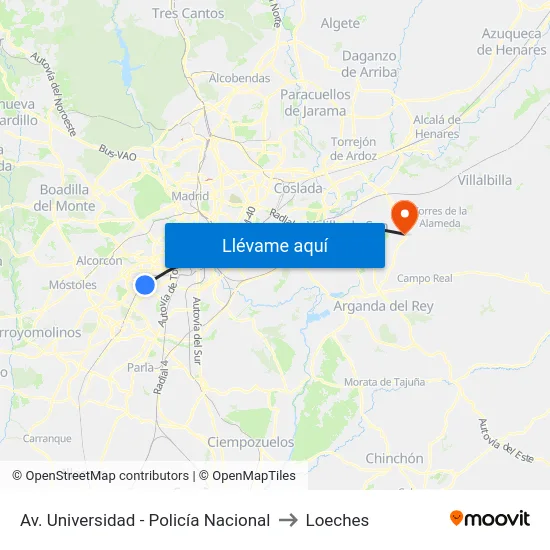 Av. Universidad - Policía Nacional to Loeches map