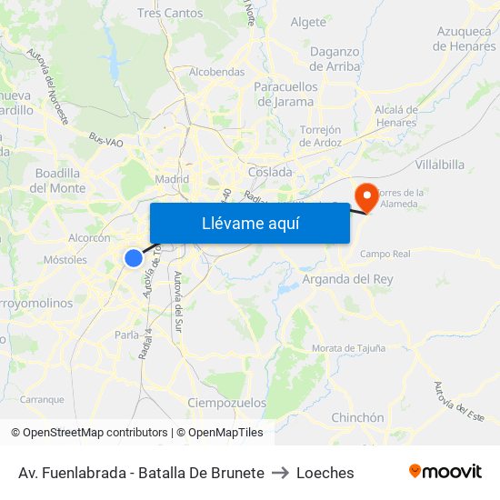 Av. Fuenlabrada - Batalla De Brunete to Loeches map