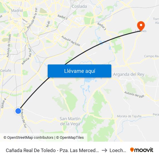 Cañada Real De Toledo - Pza. Las Mercedes to Loeches map