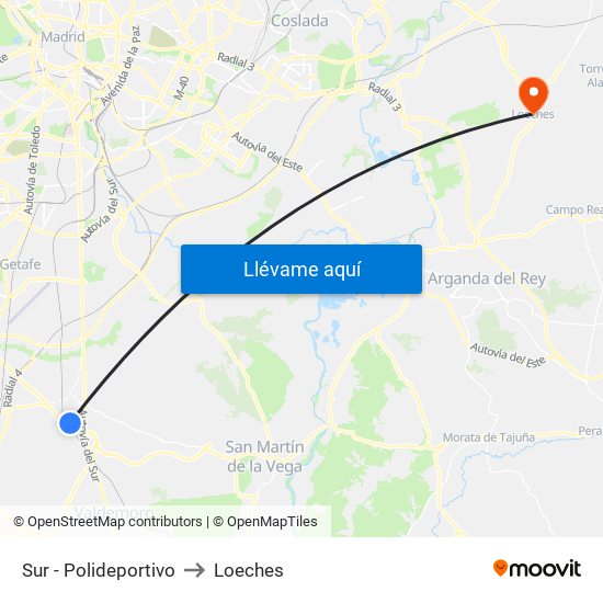 Sur - Polideportivo to Loeches map