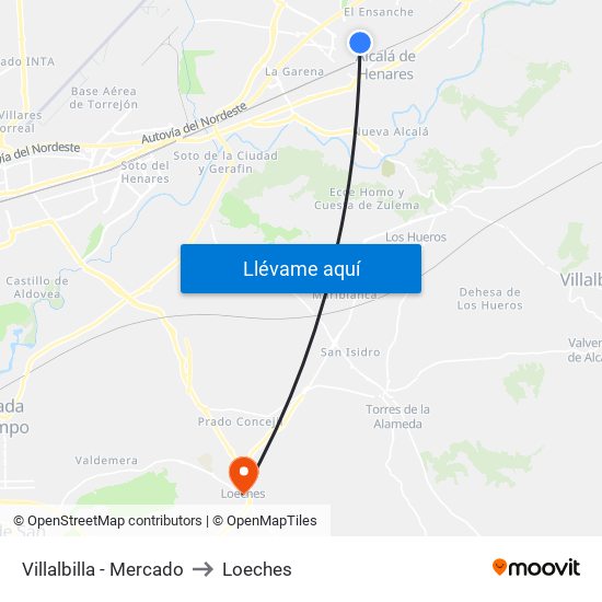 Villalbilla - Mercado to Loeches map