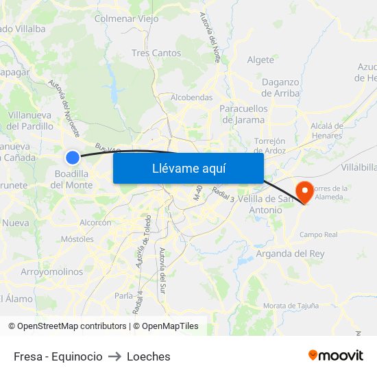 Fresa - Equinocio to Loeches map
