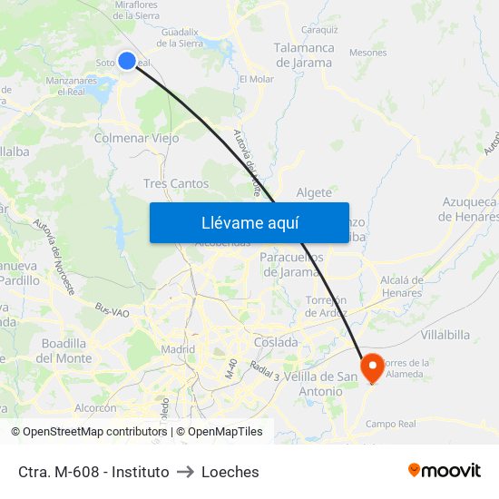 Ctra. M-608 - Instituto to Loeches map