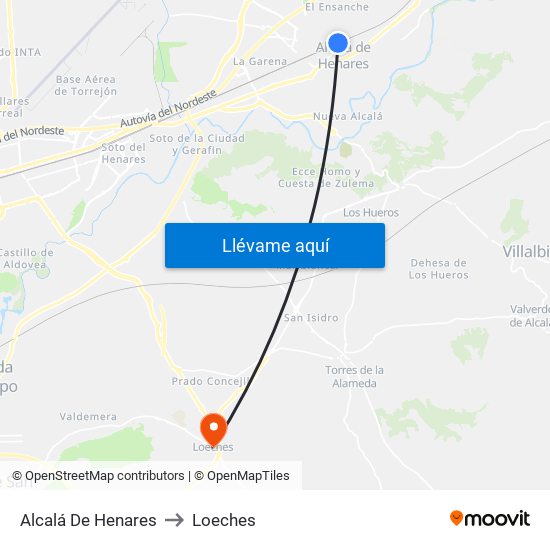 Alcalá De Henares to Loeches map