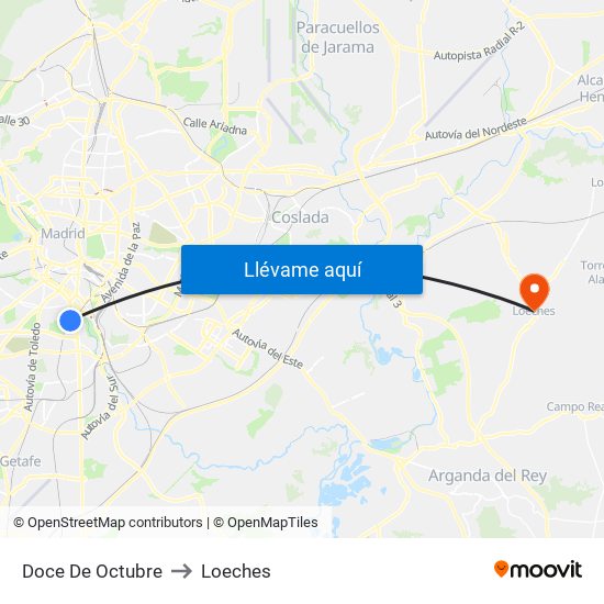 Doce De Octubre to Loeches map