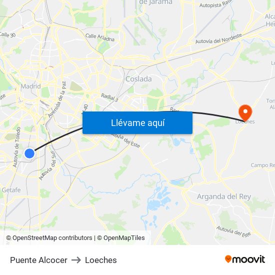 Puente Alcocer to Loeches map