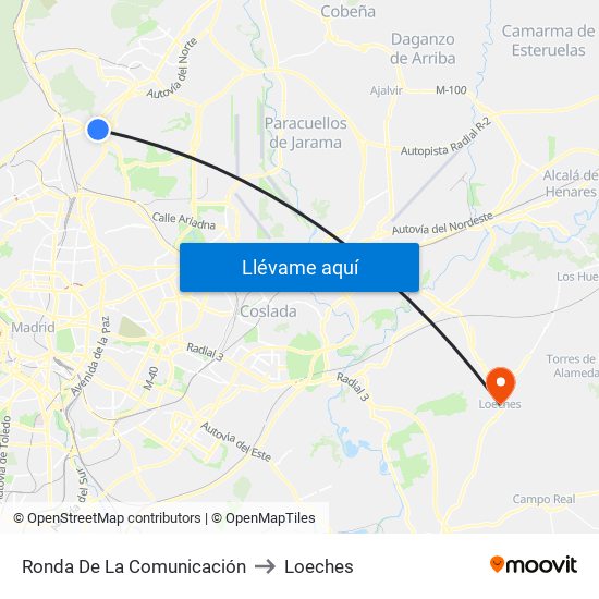 Ronda De La Comunicación to Loeches map