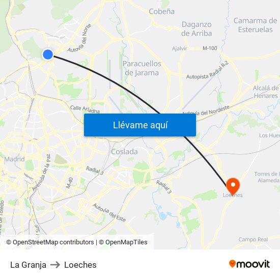 La Granja to Loeches map