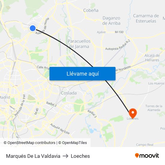 Marqués De La Valdavia to Loeches map