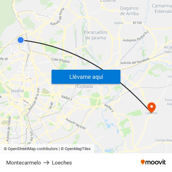 Montecarmelo to Loeches map