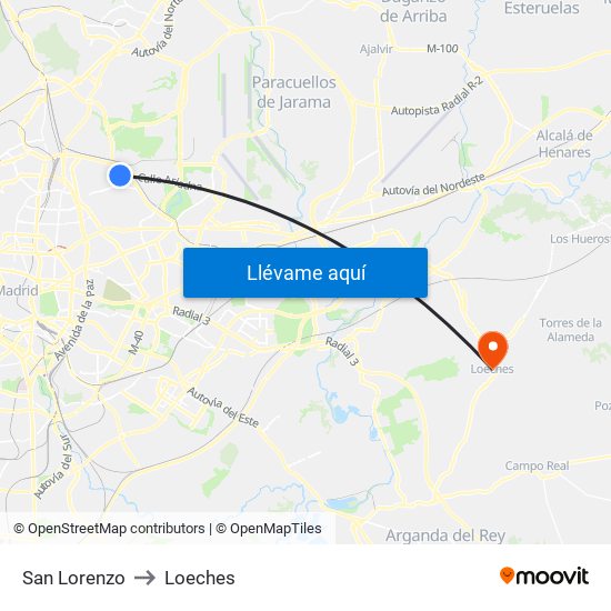 San Lorenzo to Loeches map