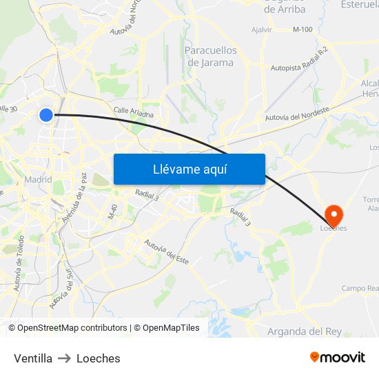 Ventilla to Loeches map