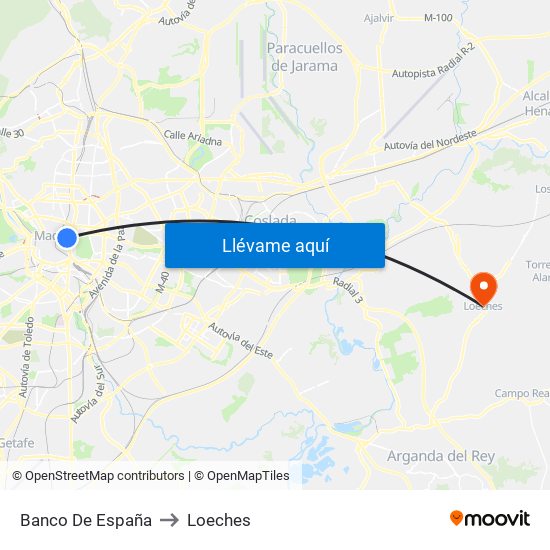 Banco De España to Loeches map