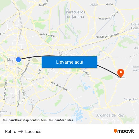 Retiro to Loeches map