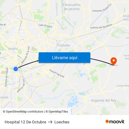 Hospital 12 De Octubre to Loeches map