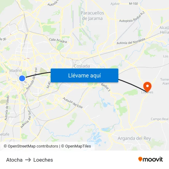 Atocha to Loeches map
