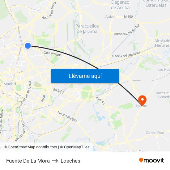 Fuente De La Mora to Loeches map
