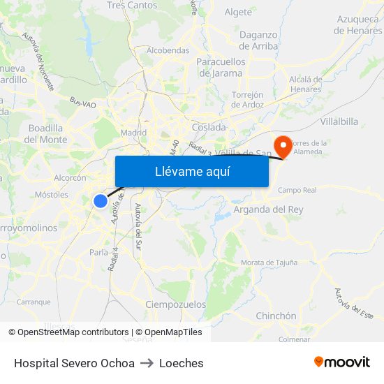 Hospital Severo Ochoa to Loeches map