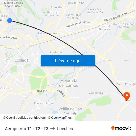 Aeropuerto T1 - T2 - T3 to Loeches map