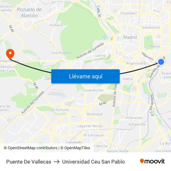Puente De Vallecas to Universidad Ceu San Pablo map