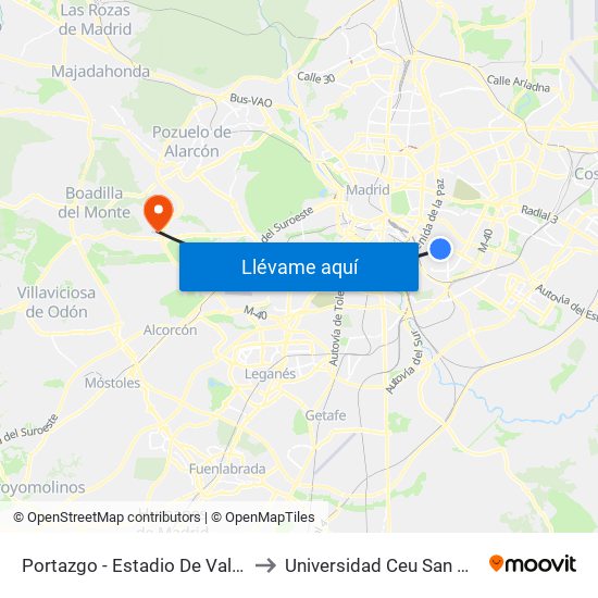 Portazgo - Estadio De Vallecas to Universidad Ceu San Pablo map