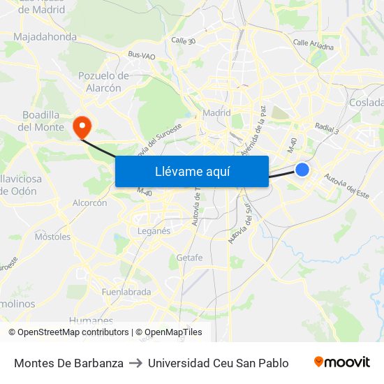 Montes De Barbanza to Universidad Ceu San Pablo map