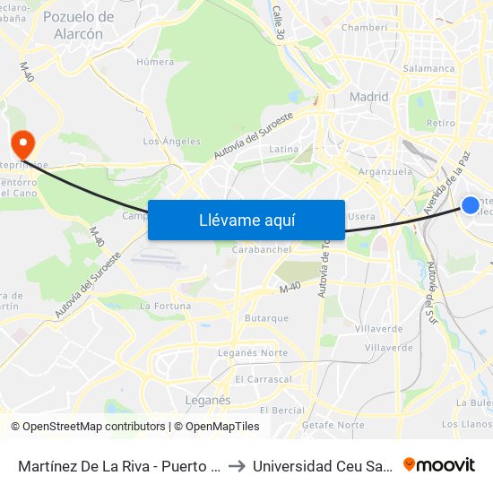 Martínez De La Riva - Puerto Bonaigua to Universidad Ceu San Pablo map