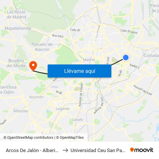 Arcos De Jalón - Albericia to Universidad Ceu San Pablo map