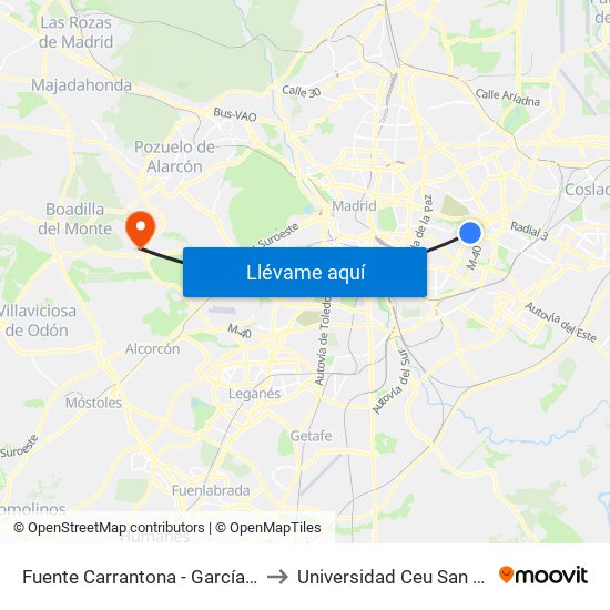 Fuente Carrantona - García Tapia to Universidad Ceu San Pablo map