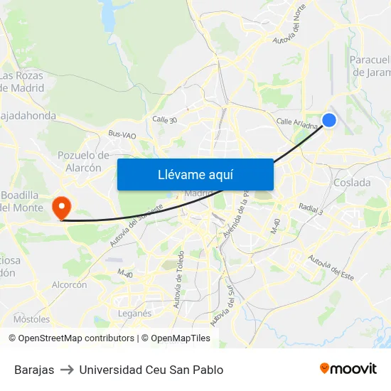 Barajas to Universidad Ceu San Pablo map