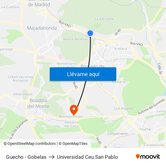 Guecho - Gobelas to Universidad Ceu San Pablo map
