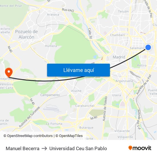 Manuel Becerra to Universidad Ceu San Pablo map