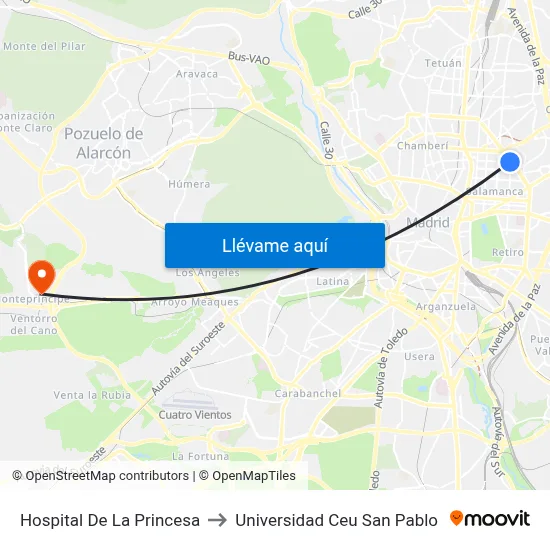 Hospital De La Princesa to Universidad Ceu San Pablo map